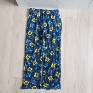 Nickelodeon SpongeBob Pajama Pants Mens Small Blue Christmas Holiday Fleece